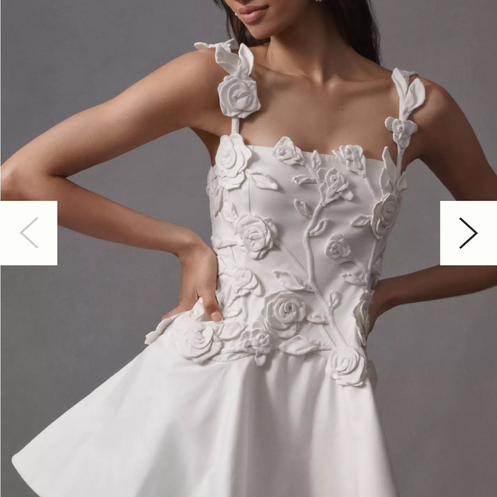 Anthropologie BHLDN Floral Appliqué white fit and flare dress